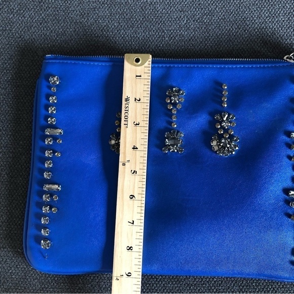 Cobalt blue faux leather crystal embellished wristlet clutch - Picture 9 of 9